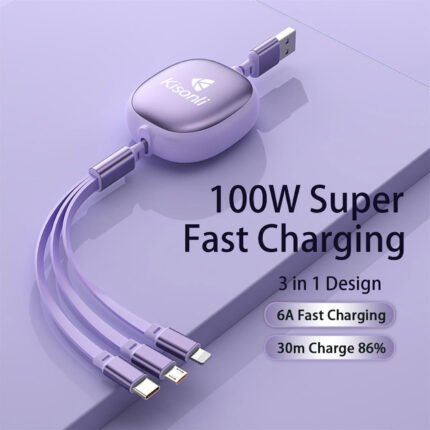 Kisonli 3-in-1 Multi Charging Cable – Micro USB, Type-C & iPhone